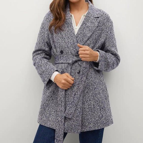 Mango Wrap Belted Coat Textured New - Picture 2 of 8